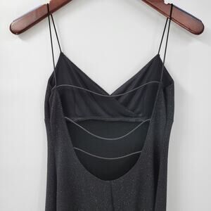 Vtg City Triangles Black Glitter Prom Dress M Strappy Open Back Y2K 90s Evening